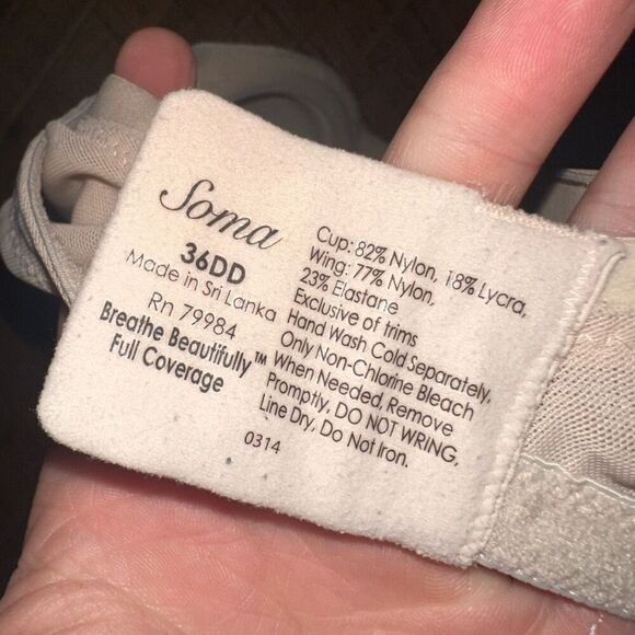 Soma nude 36DD lace trim Breathe beautifully full coverage bra - Picture 3 of 3